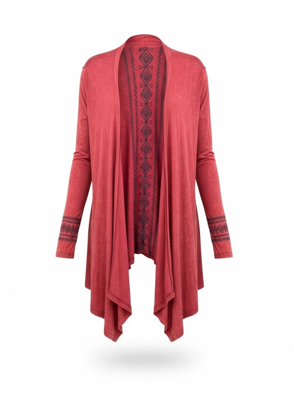 POL Red Embroidered Draped Open Cardigan Shrug